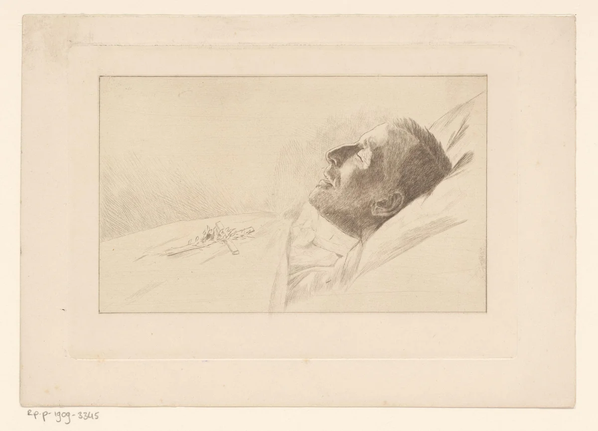 Portret van een onbekende man op zijn doodsbed by Marie Danse, print, 1889-1909