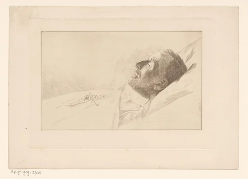 Portret van een onbekende man op zijn doodsbed by Marie Danse, print, 1889-1909