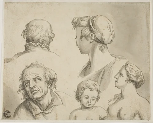 Sketches of Five Busts by Gerard de Lairesse, drawing, 1660-1711