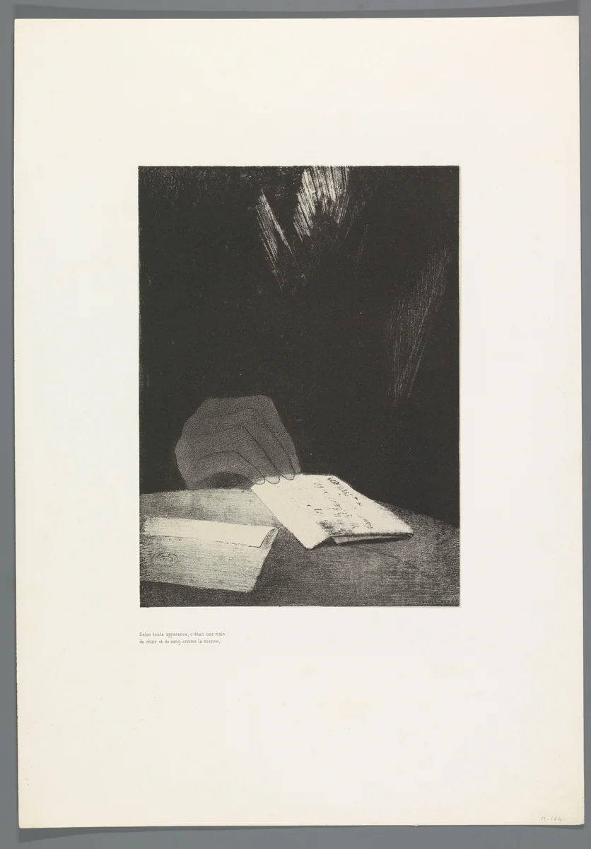 Selon toute apparence, c'était une main de chair et de sang comme la mienne by Odilon Redon, print, 1896