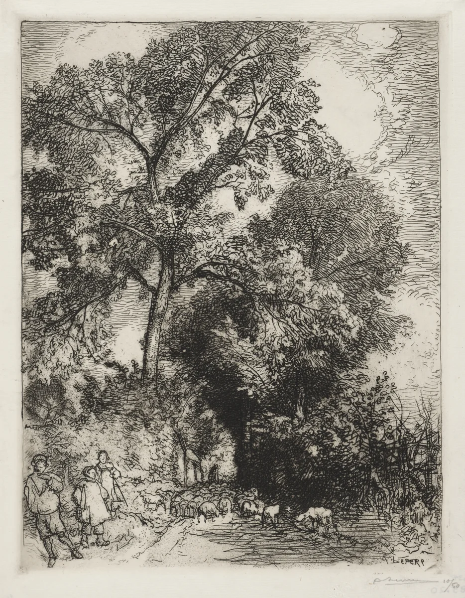 Le Retour du Troupeau, Crèvecoeur by Auguste Louis Lepère, print, 1913