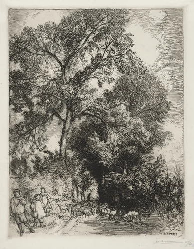Le Retour du Troupeau, Crèvecoeur by Auguste Louis Lepère, print, 1913