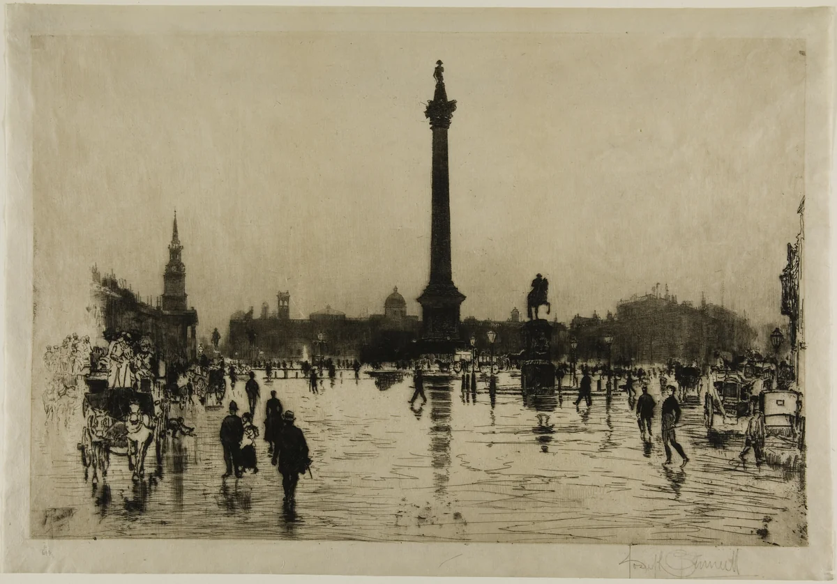Nelson Monument, Trafalgar Square, London by Joseph Pennell, print, 1887
