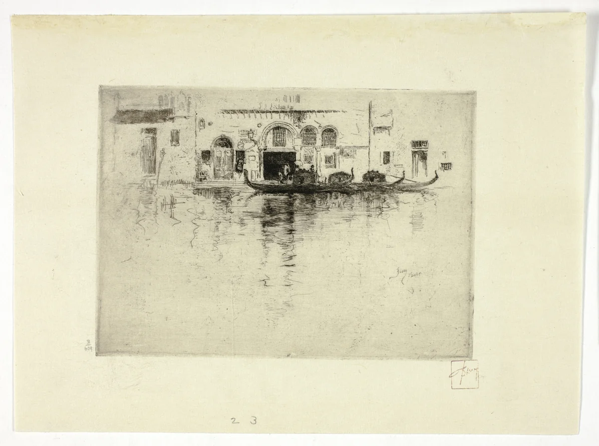 Gondolas and Venetian Palace by Robert Frederick Blum, print, 1880-1885