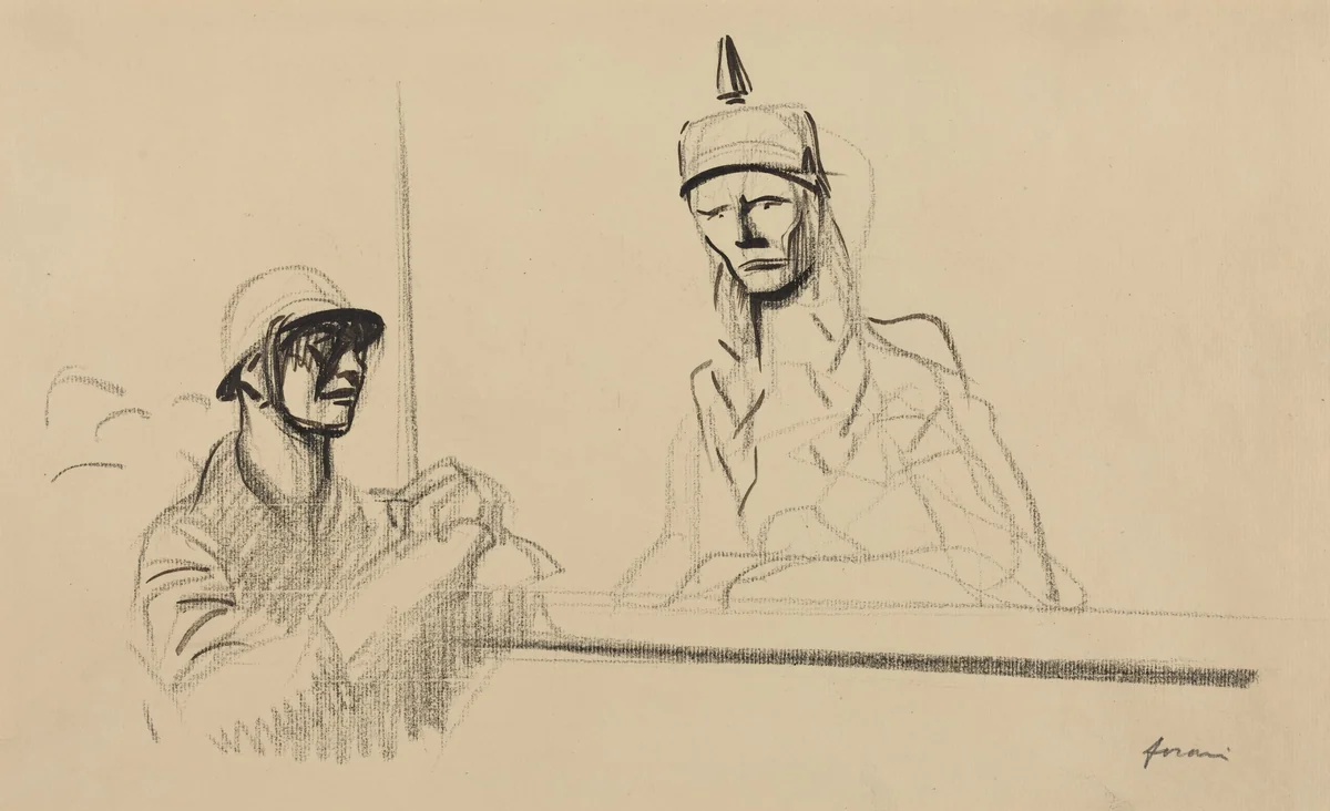 French Soldier Addressing Germania by Jean-Louis Forain, drawing, 1914-1919