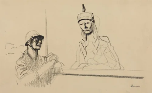 French Soldier Addressing Germania by Jean-Louis Forain, drawing, 1914-1919