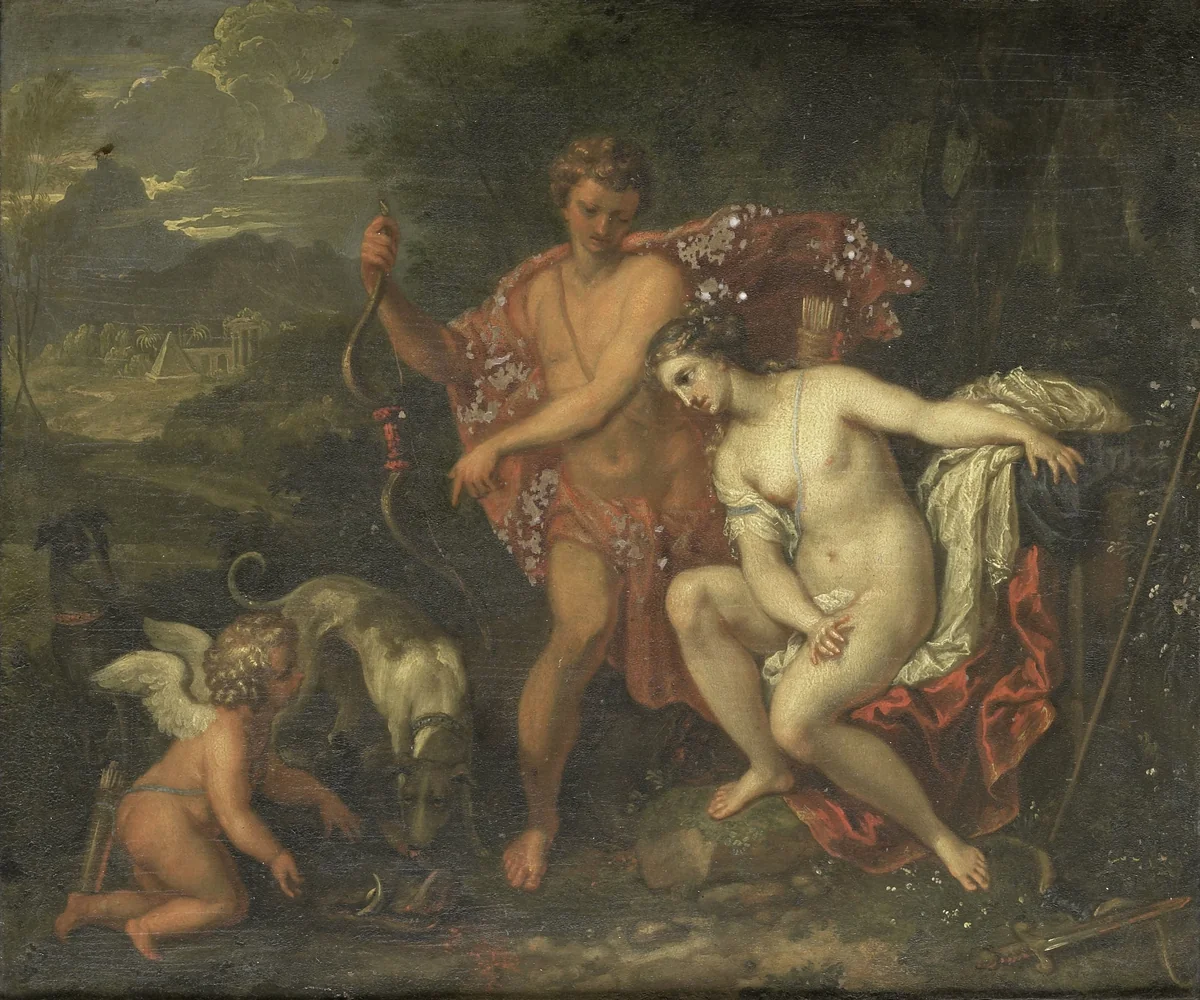 Meleager and Atalanta by anonymous, painting, 1675-1699