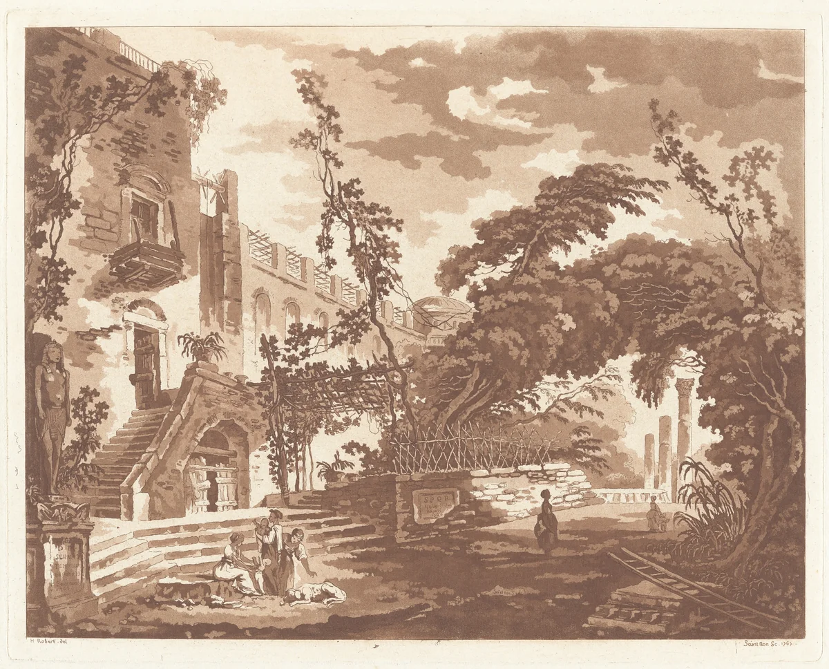 Entrance of the Temple of Serapis at Pozzuoli by Hubert Robert, print, 1767