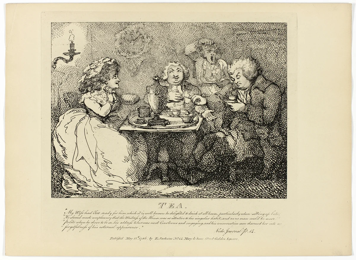 Tea, from Boswell's Tour of the Hebrides by Thomas Rowlandson, print, 1786