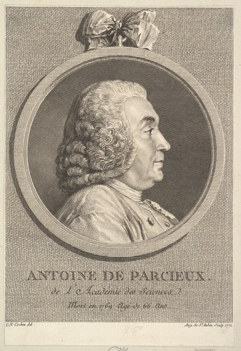 Portrait of Antoine de Parcieux by Augustin de Saint-Aubin, print, 1771