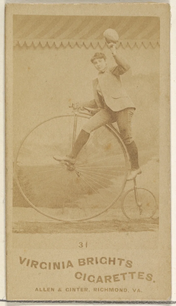 Card 31, from the Girl Cyclists series (N49) for Virginia Brights Cigarettes by Allen & Ginter, photograph, 1887