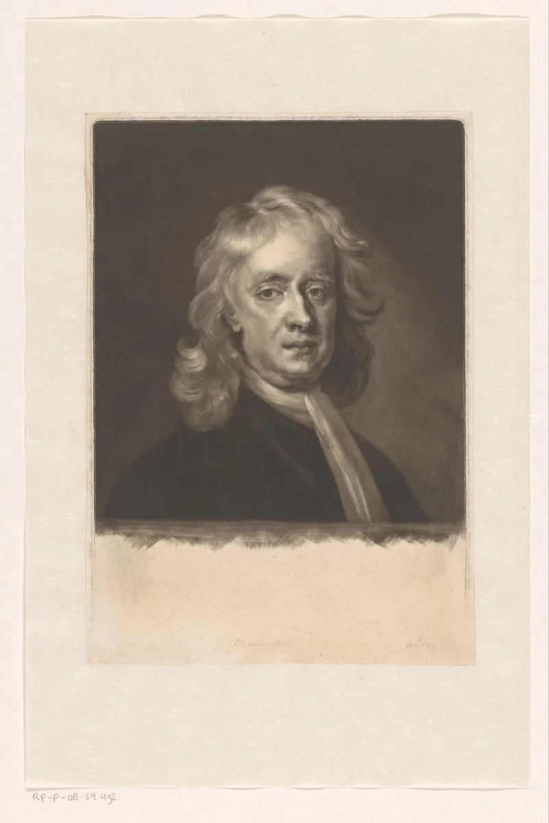 Portret van Isaac Newton by James McArdell, print, 1760