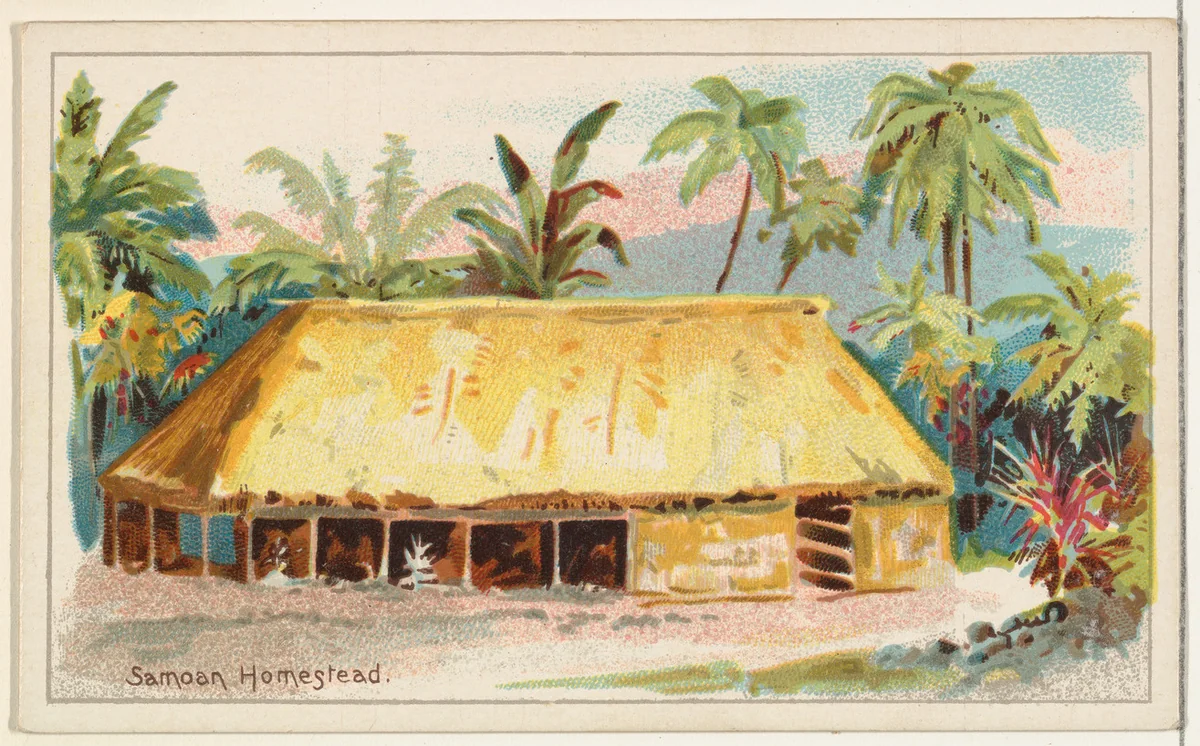 Samoan Homestead, from the Habitations of Man series (N113) issued by W. Duke, Sons & Co. to promote Honest Long Cut Smoking and Chewing Tobacco by The Giles Company, print, 1890