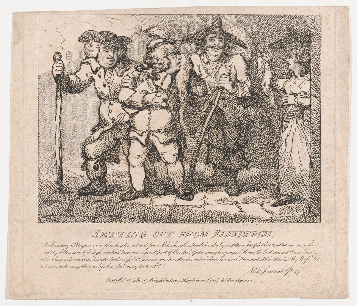 Setting out from Edinburgh (Picturesque Beauties of Boswell, Part the Second) by Thomas Rowlandson, print, 1786
