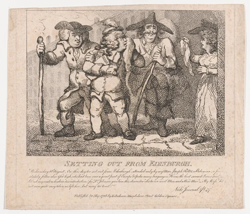 Setting out from Edinburgh (Picturesque Beauties of Boswell, Part the Second) by Thomas Rowlandson, print, 1786
