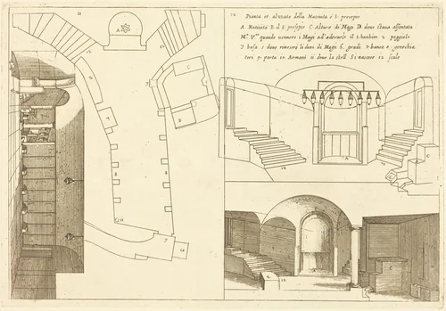 Plan and Elevation of the Church of the Holy Nativity by Jacques Callot, print, 1619