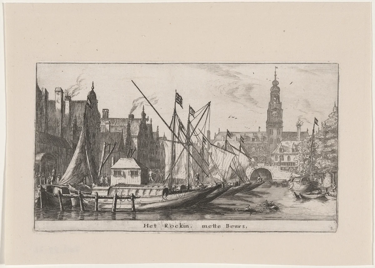 The Rokin and the Bourse in Amsterdam by Reinier Nooms, print, 1647-1657