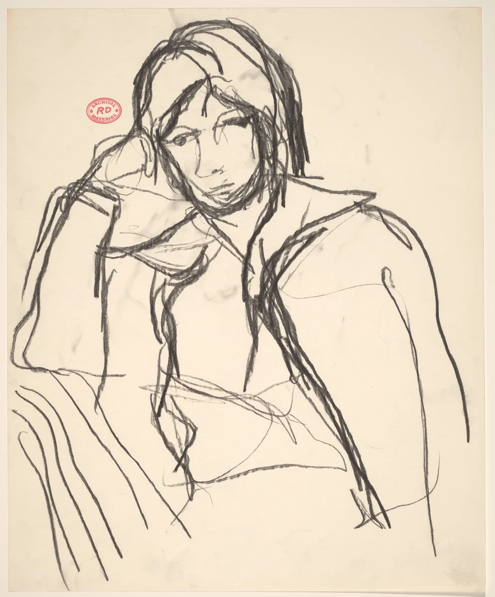 Untitled [head and torso of model wearing wide collar] by Richard Diebenkorn, drawing, 1955-1967