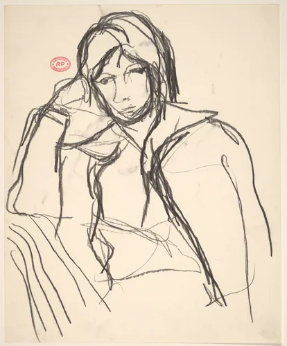 Untitled [head and torso of model wearing wide collar] by Richard Diebenkorn, drawing, 1955-1967