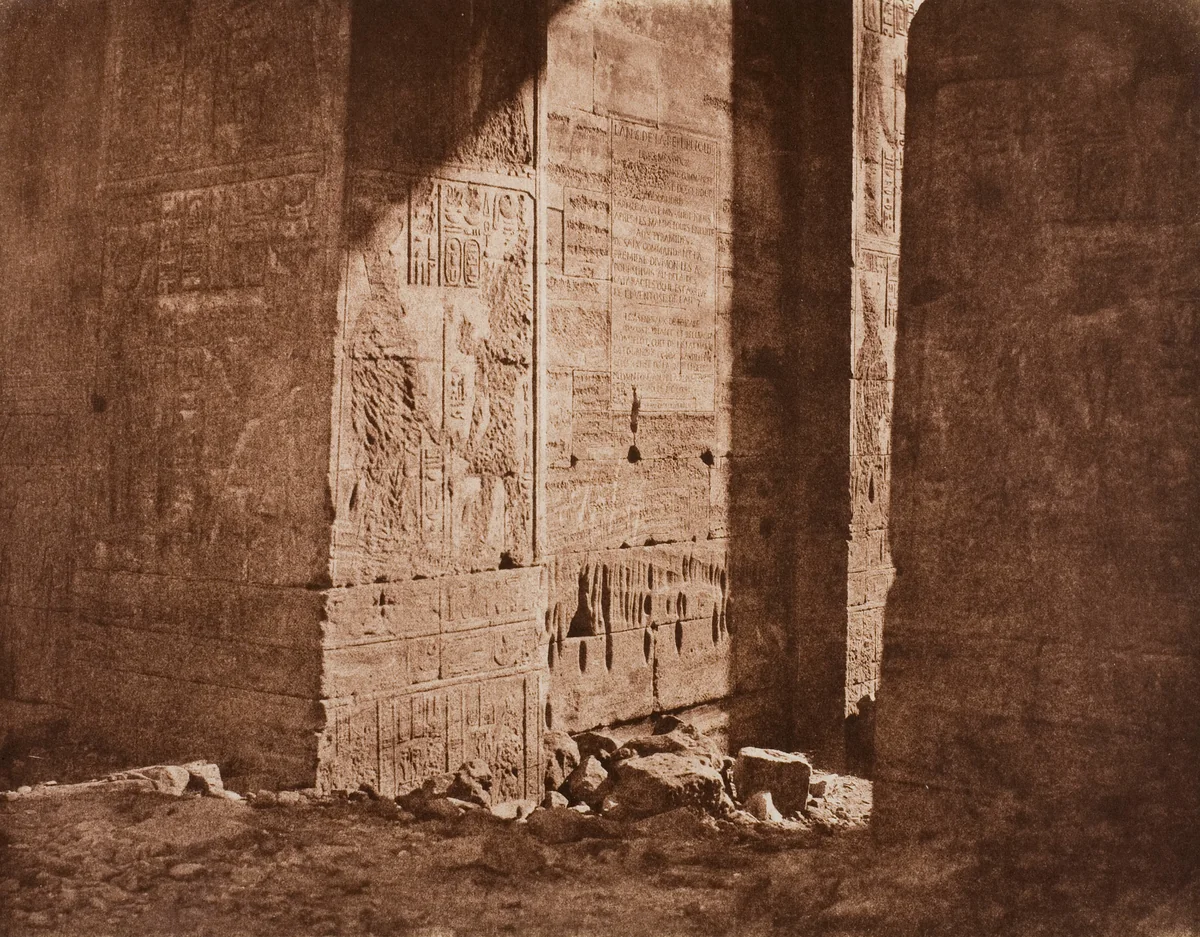 First Pylon - French Inscription Carved on the Eastern Embrasure at Point H, Island of Fila (Philae) by Félix Teynard, photograph, 1851-1852
