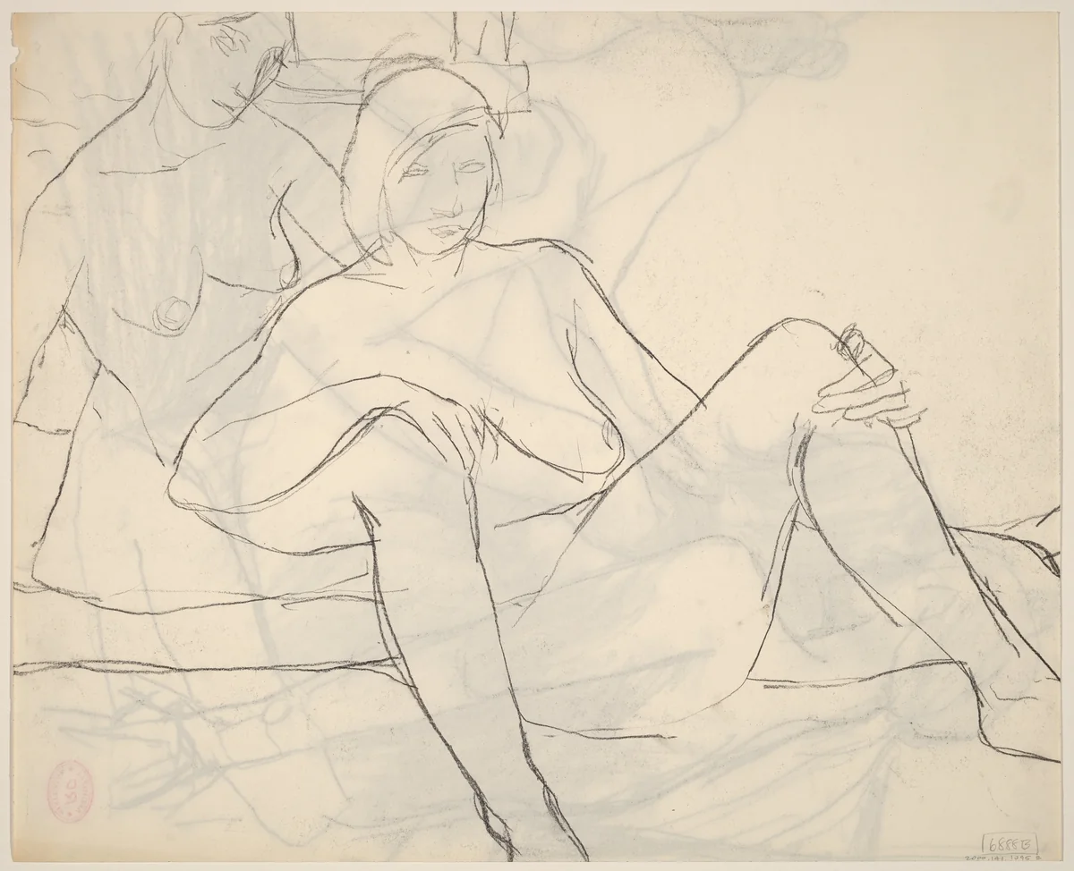 Untitled [two female nudes resting together] [verso] by Richard Diebenkorn, drawing, 1955-1967