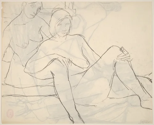 Untitled [two female nudes resting together] [verso] by Richard Diebenkorn, drawing, 1955-1967
