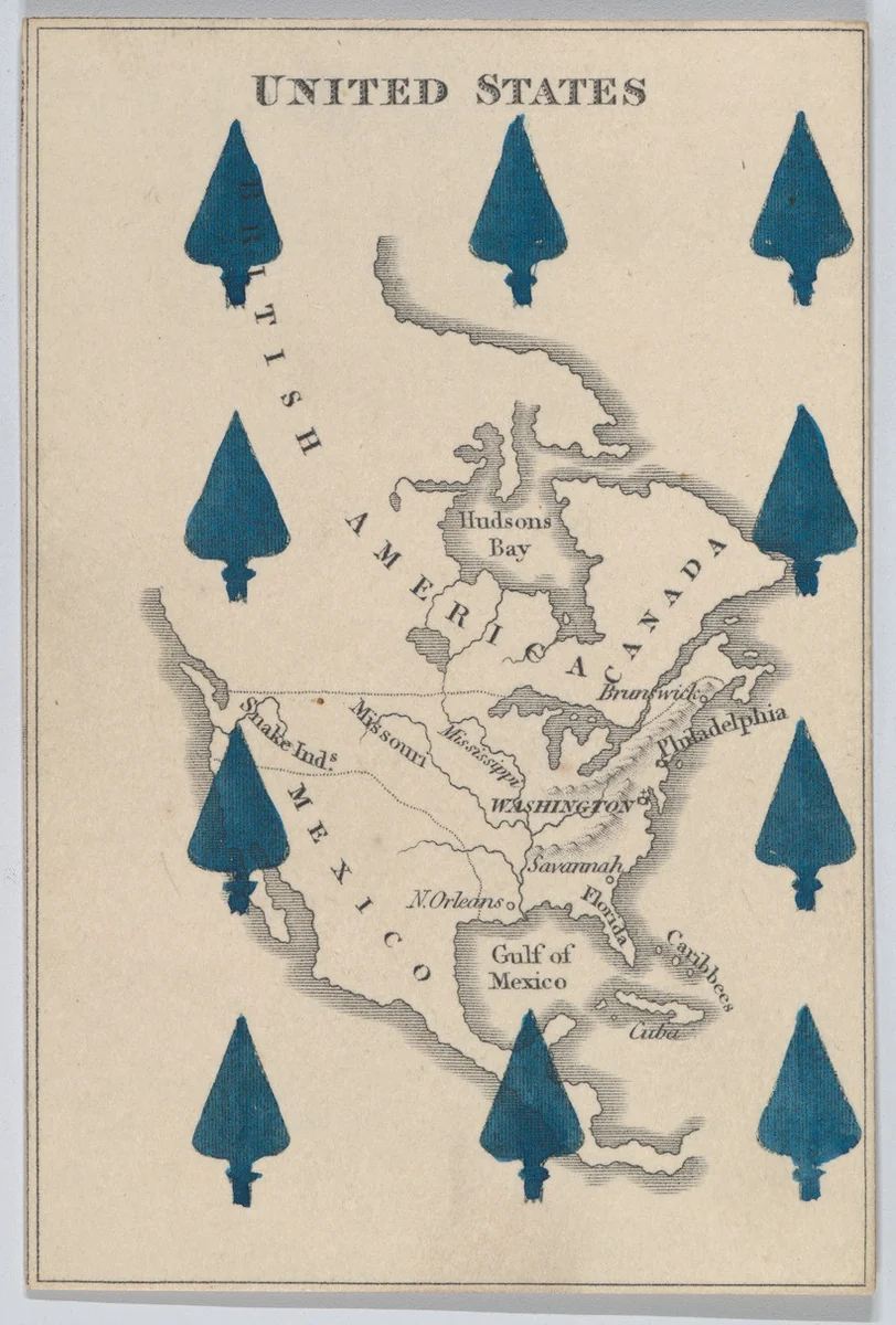 United States, from "Court Game of Geography" by William and Henry Rock, print, 1838-1855