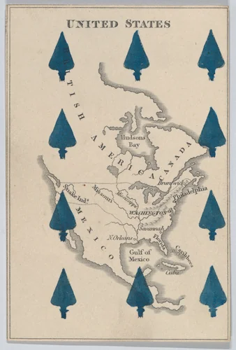 United States, from "Court Game of Geography" by William and Henry Rock, print, 1838-1855