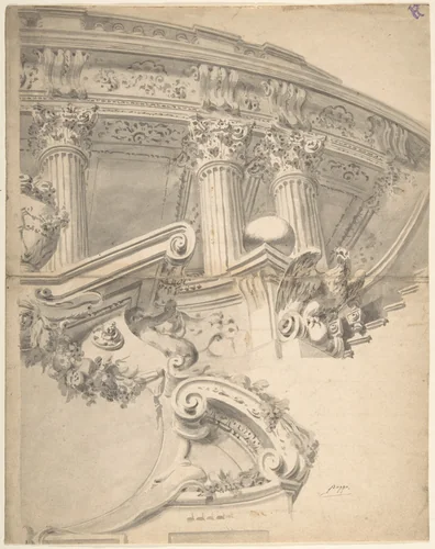 Architectural Capriccio by anonymous, drawing, 1700-1800