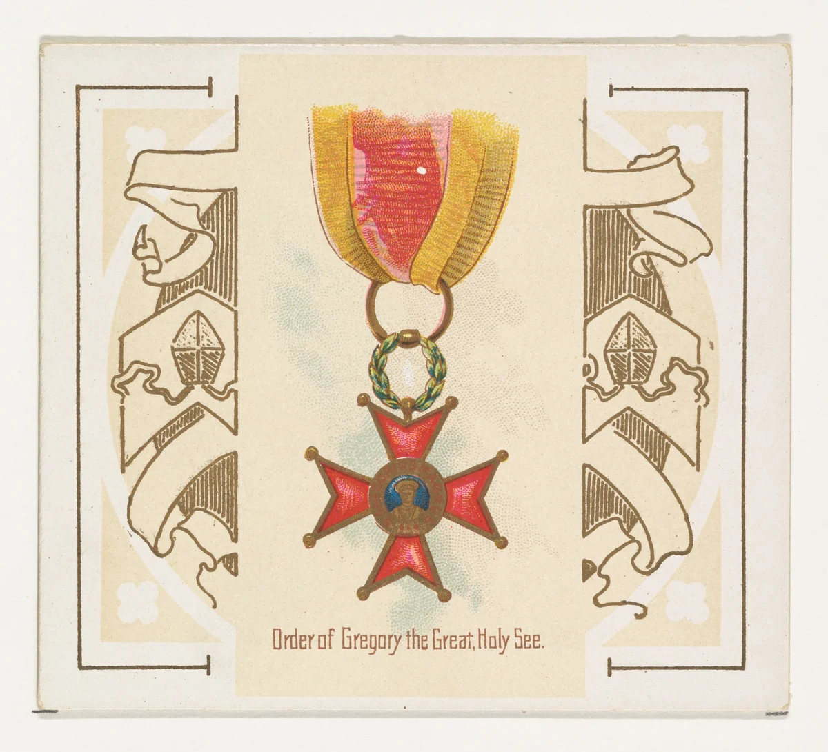 Order of Gregory the Great, Holy See, from the World's Decorations series (N44) for Allen & Ginter Cigarettes by Allen & Ginter, print, 1890