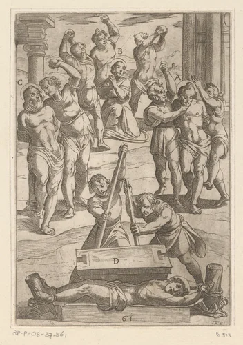 Foltering: het stenigen en pletten by Unknown, print, 1565-1630