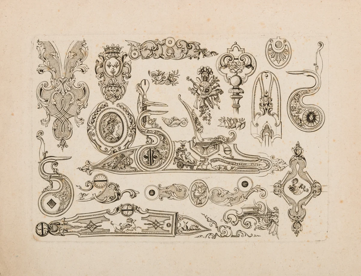 Plate Five from Nouveavx Desseins D'Arquebvseries by De Lacollombe, print, 1730