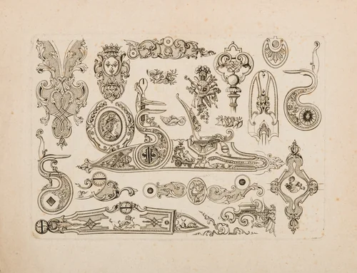 Plate Five from Nouveavx Desseins D'Arquebvseries by De Lacollombe, print, 1730
