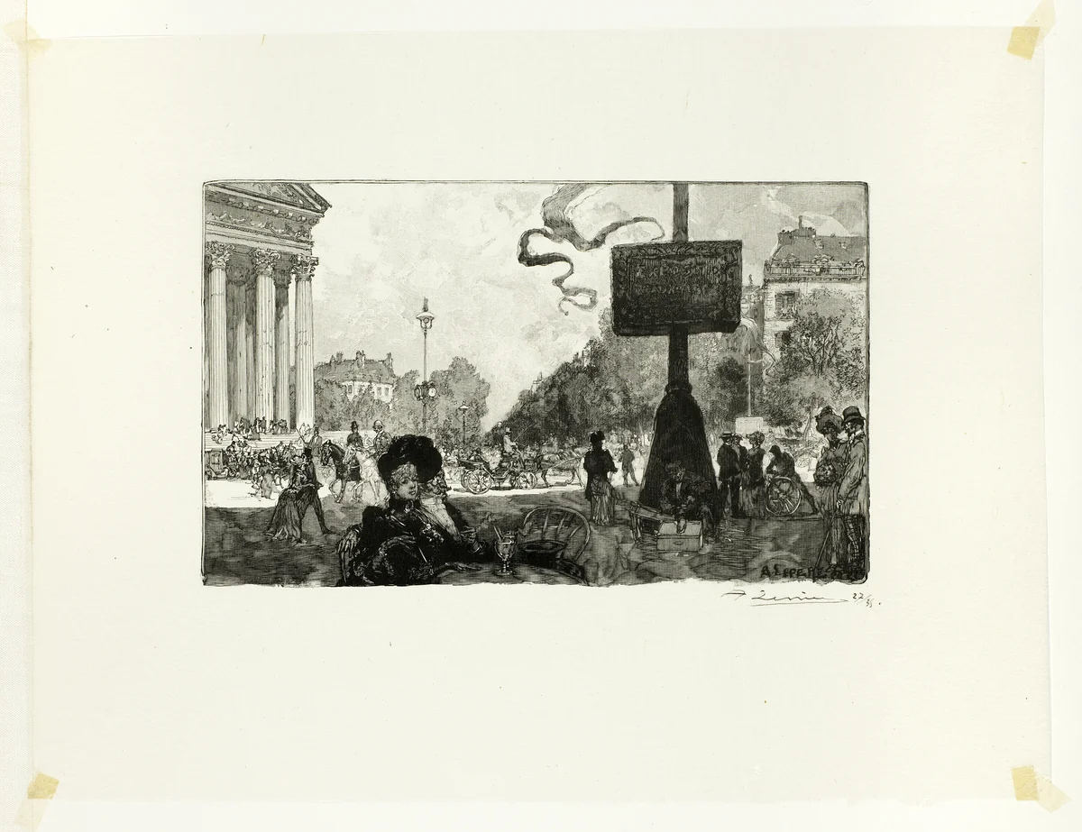 Corner of the Rue Royale, plate sixteen from Le Long de la Seine et des Boulevards by Louis Auguste Lepère, print, 1890