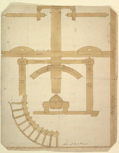 Plan of the Operating Gear of a Mill by anonymous, drawing, 1700-1800