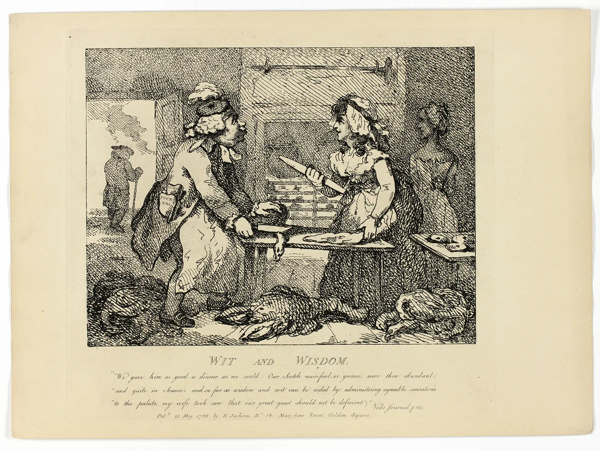 Wit and Wisdom, from Boswell's Tour of the Hebrides by Thomas Rowlandson, print, 1786