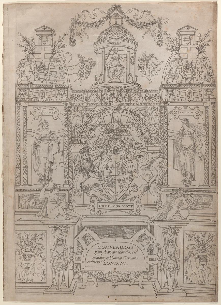 Title Page and Dedication for the "Compendiosa totius Anatomiae delineatio" by Thomas Geminus, print, 1545