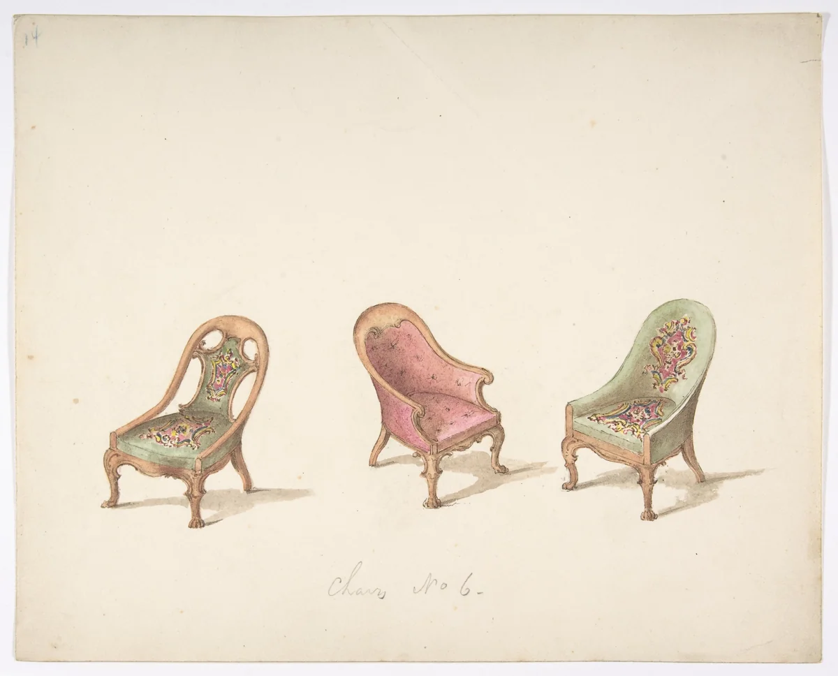 Design for Three Tub Chairs by anonymous, drawing, 1800-1850