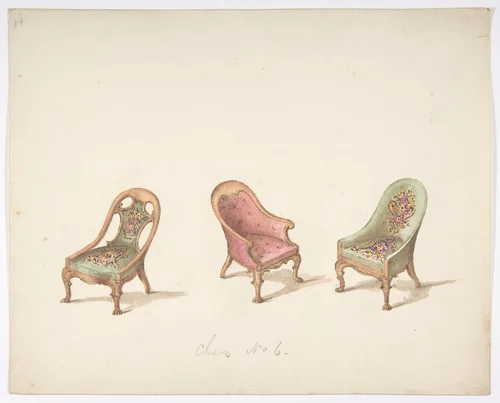 Design for Three Tub Chairs by anonymous, drawing, 1800-1850