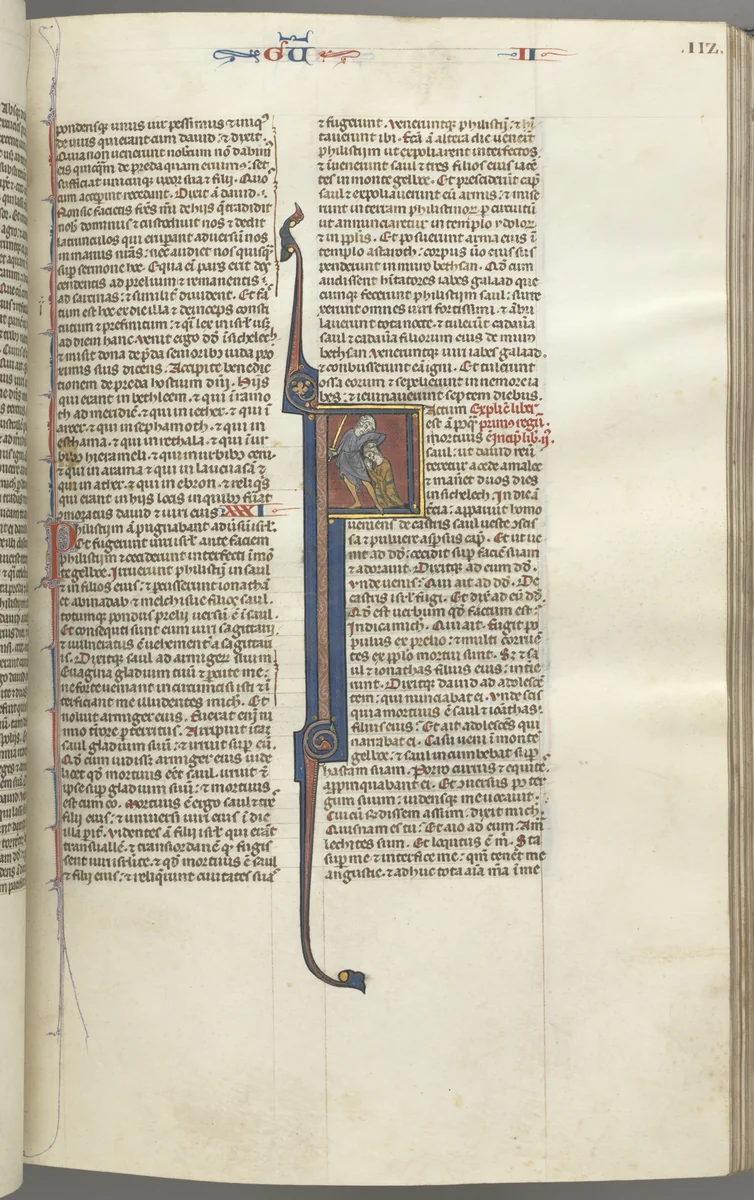 Fol. 112r, Kings II, historiated initial F, the beheading of the Amalekite by Unknown, book, 1270-1300