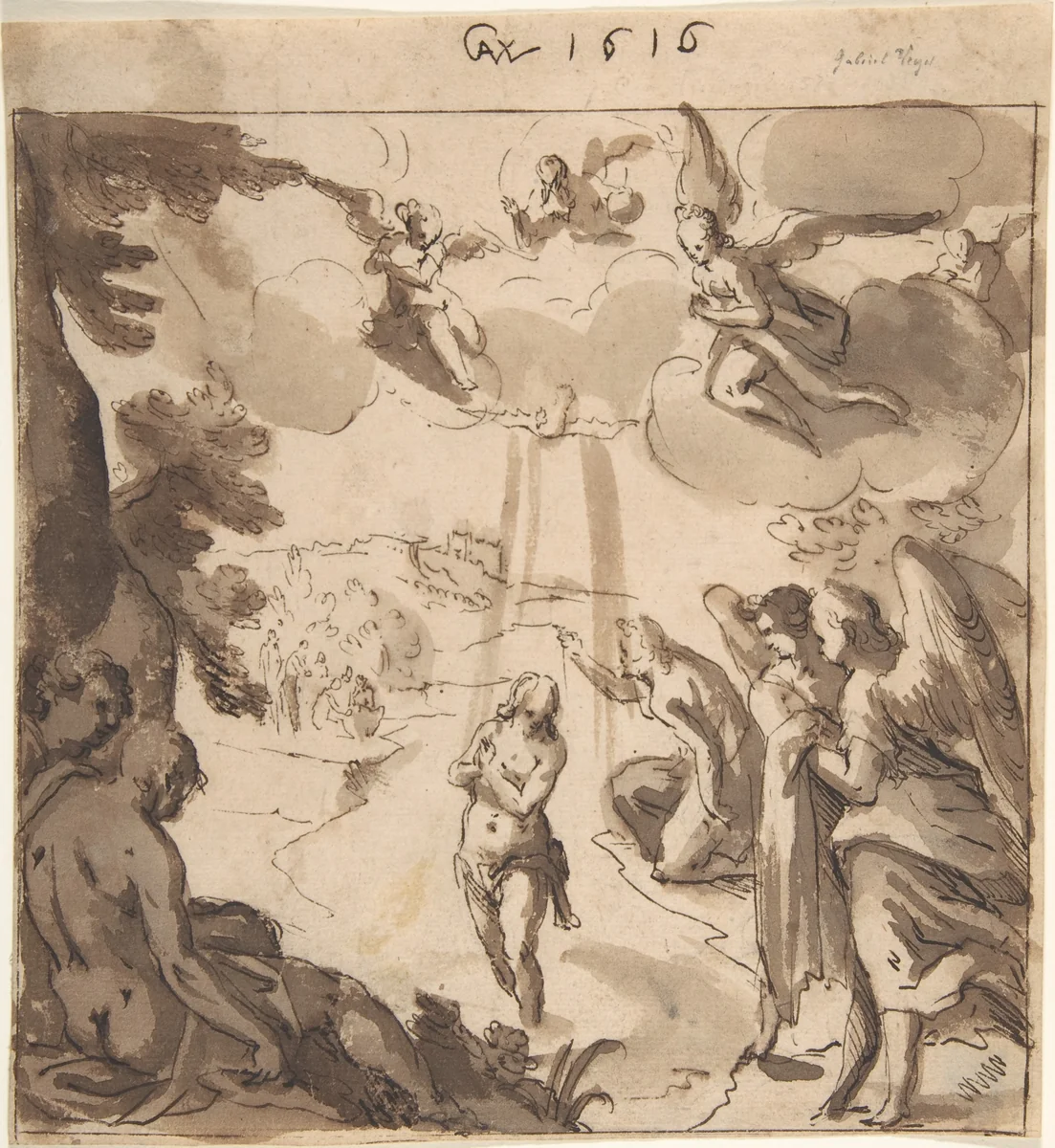The Baptism of Christ (recto); The Baptism of Christ (verso) by Gabriel Weyer, drawing, 1590-1632