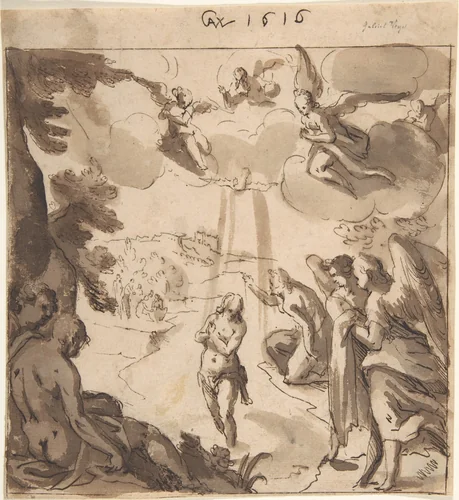The Baptism of Christ (recto); The Baptism of Christ (verso) by Gabriel Weyer, drawing, 1590-1632