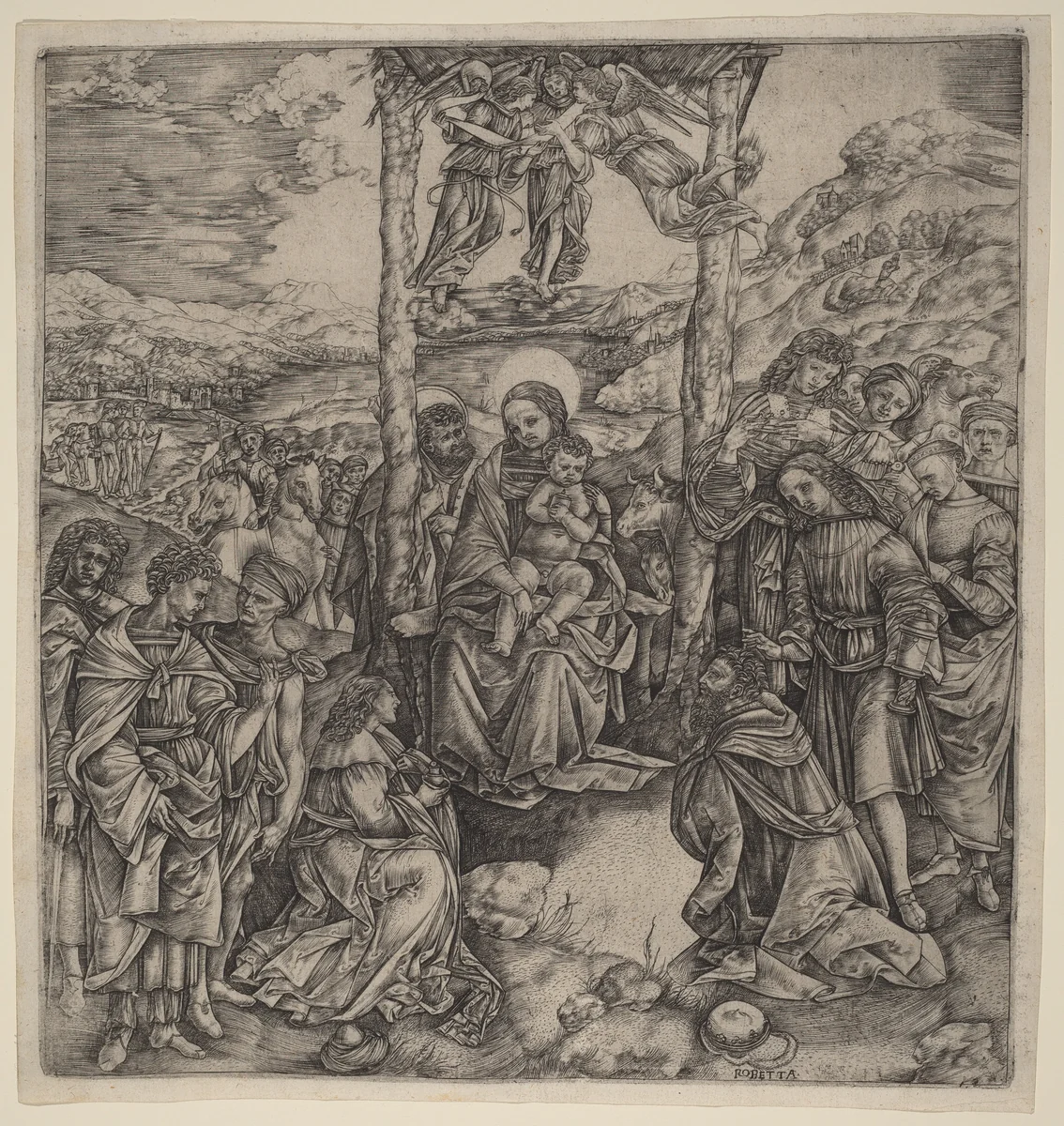 The Adoration of the Magi by Cristofano Robetta, print, 1462-1535