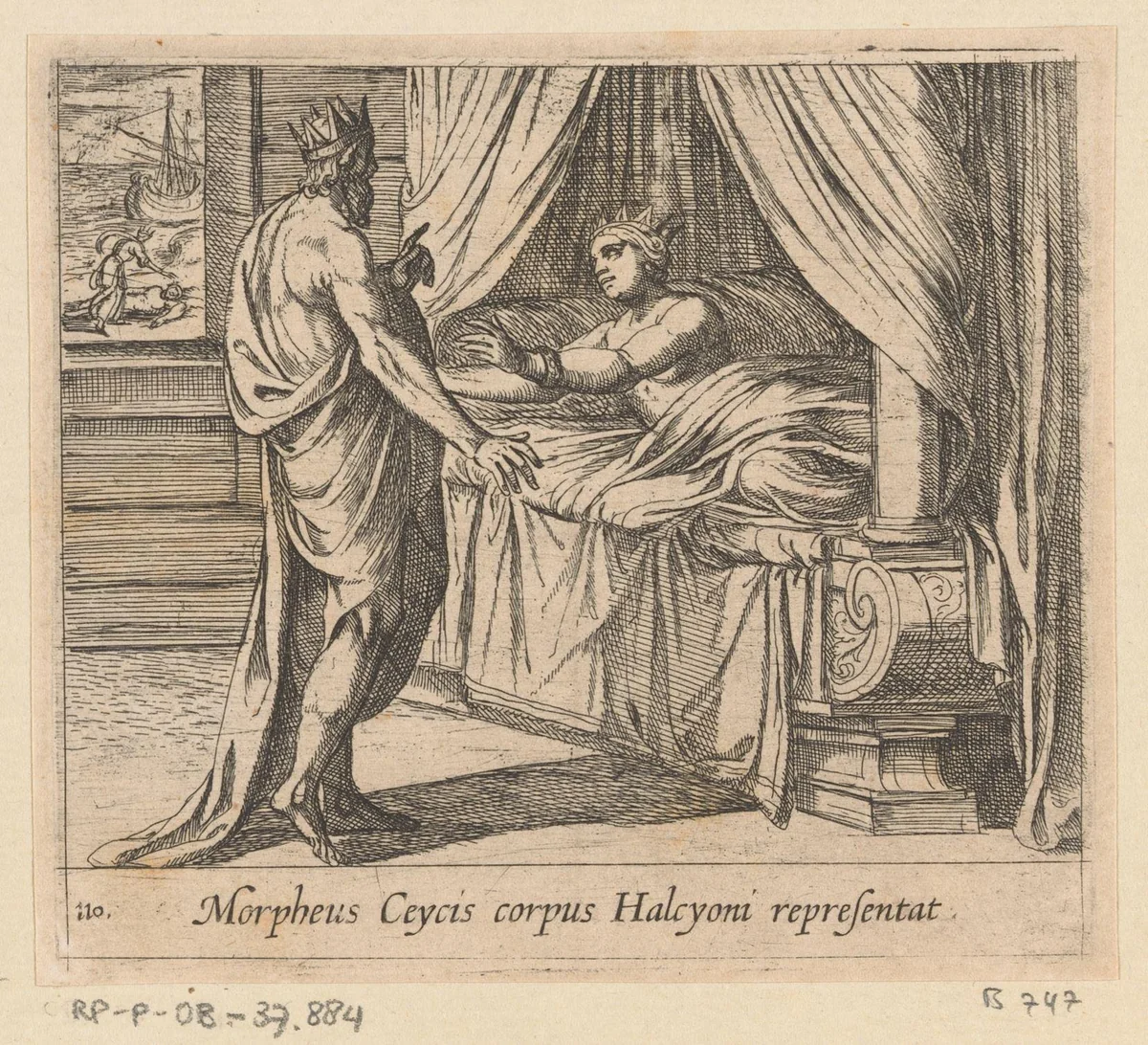 Morpheus verschijnt als Ceyx aan Alcyone by Antonio Tempesta, print, 1606