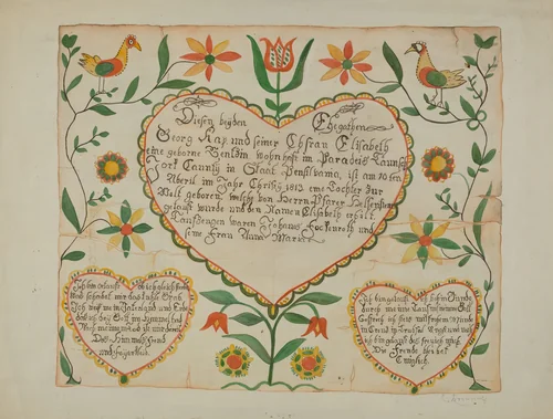 Fraktur - Birth and Baptismal Certificate by Emma M Krumrine, index of american design, 1935-1942