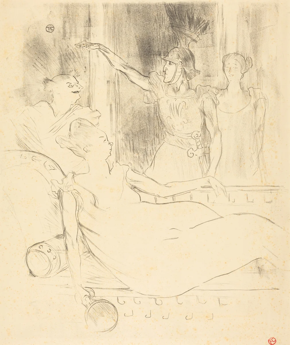 Mme. Simon-Girard, Brasseur, and Guy in "La belle Helene" (Mme. Simon-Girard, Brasseur et Guy dans "La belle Hélène") by Henri de Toulouse-Lautrec, print, 1895