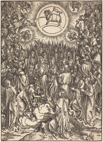 The Adoration of the Lamb by Albrecht Dürer, print, 1496-1498
