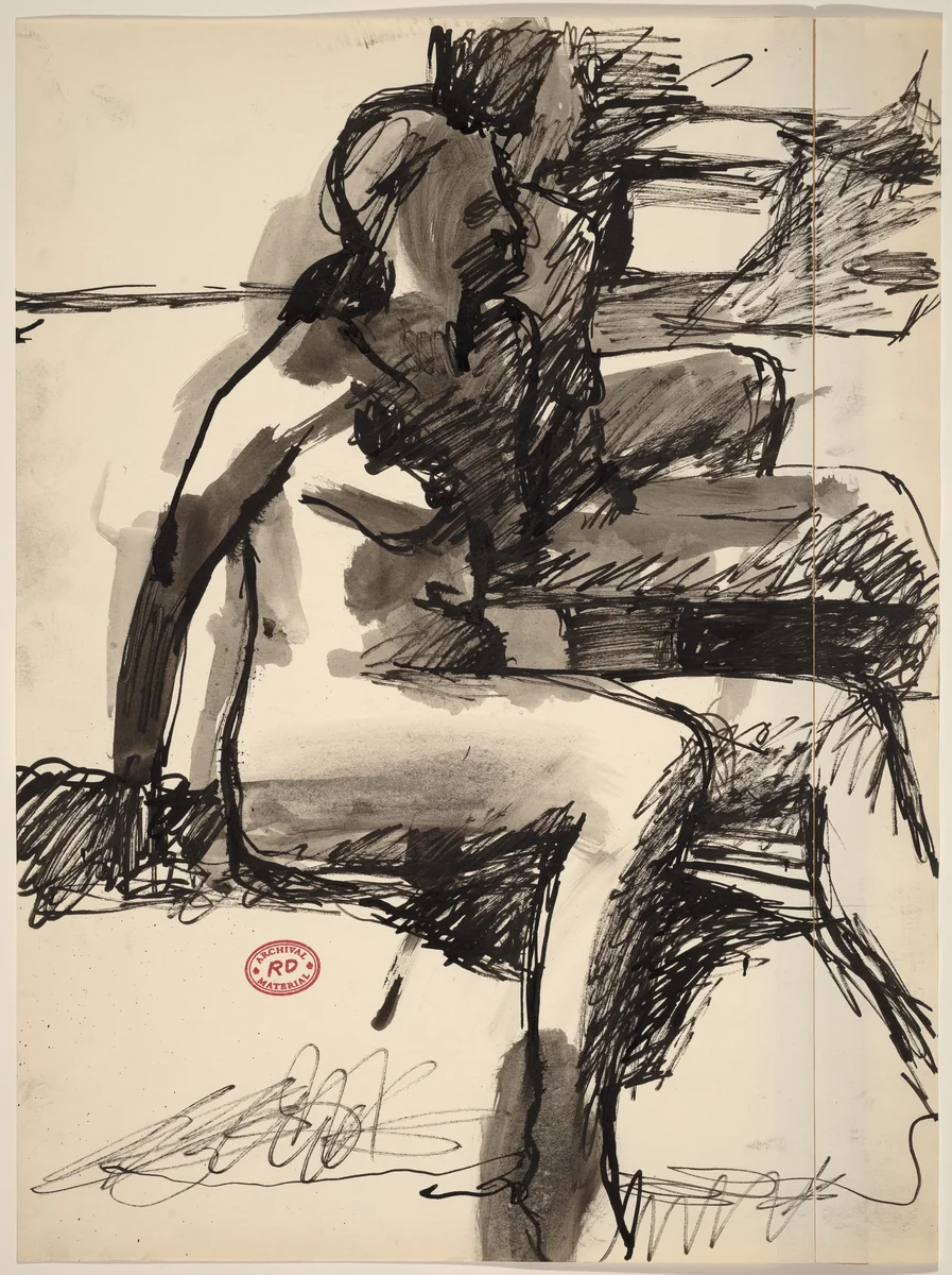 Untitled [two seated female nudes facing right] by Richard Diebenkorn, drawing, 1955-1967