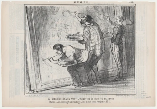 La Dernière Semaine avant L'Ouverture du Salon de Peinture, from Actualités, published in Le Charivari, May 9, 1857 by Honoré Daumier, print, 1857