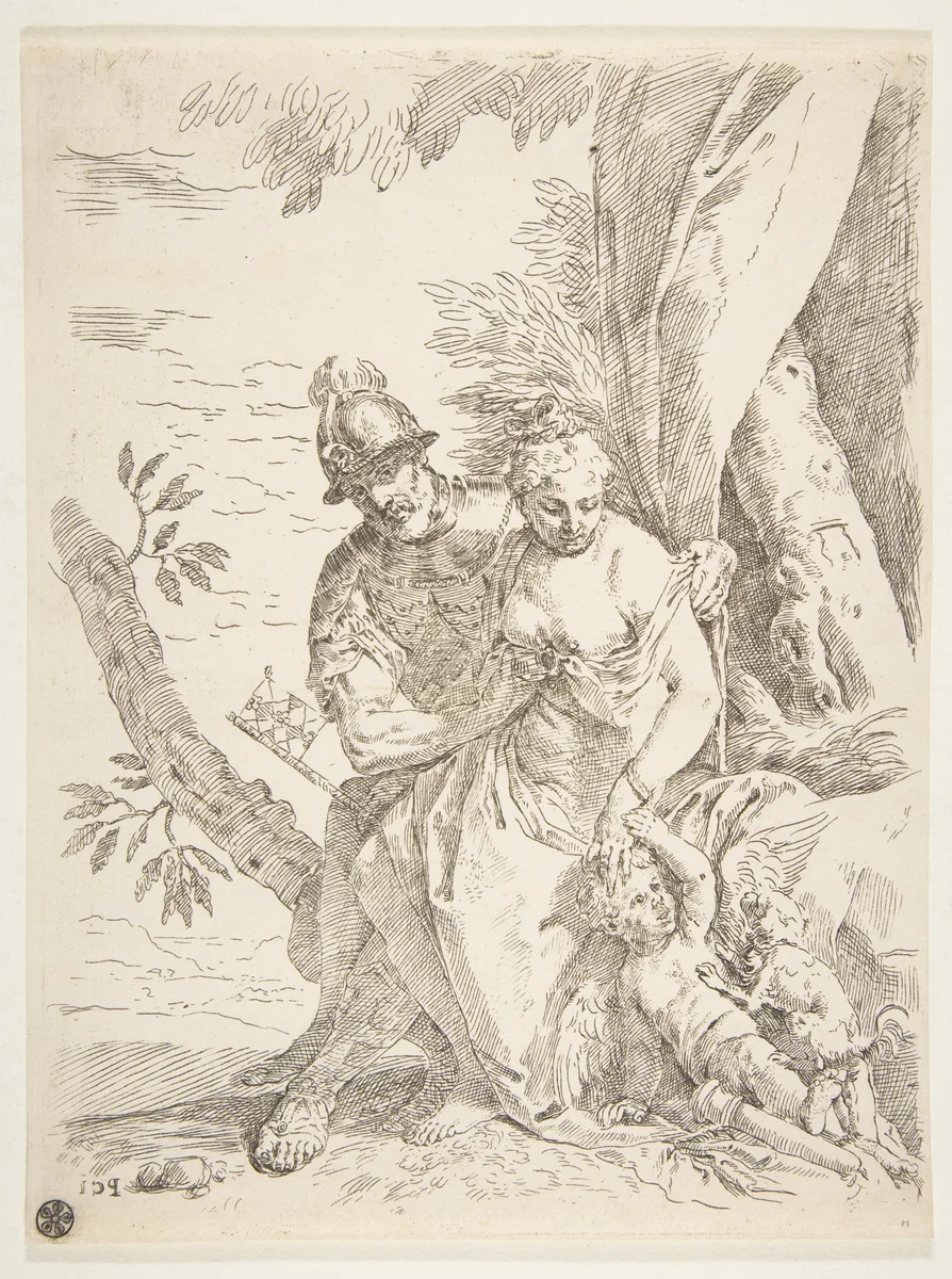 Mars, Venus and Cupid by Simone Cantarini, print, 1632-1642
